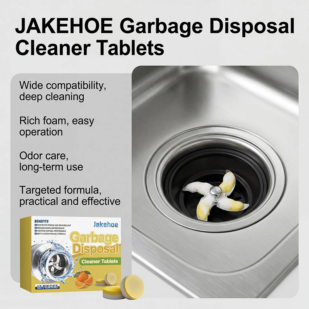 Garbage Disposal Cleaner Tablets Kitchen Sink Drain Deodorizer Refreshing Long-Lasting Lemon Scented For All Pipes And Septic