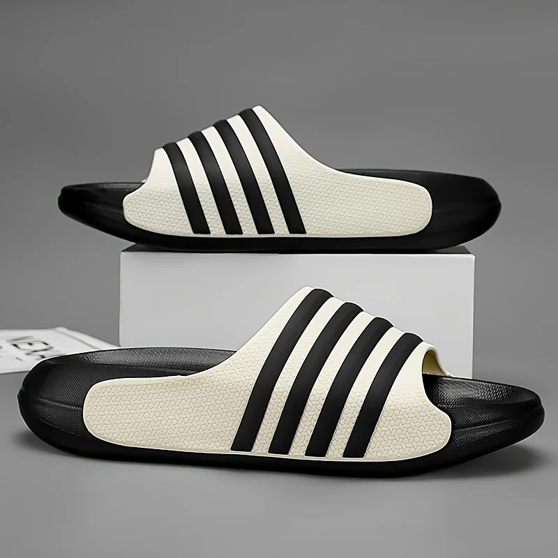 

Men's and Women's Soft Soled Slippers with EVA/PVC Cushioned Upper and Arch Support, Black and White Striped Indoor/beach Shoes