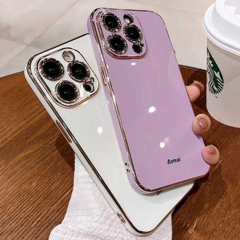 iPhone 17 Air 16 15 14 11 12 13 Pro Max Mini Plus用 ソリッドカラーシリコンケース メッキ加工 レンズ保護 ソフトカバー