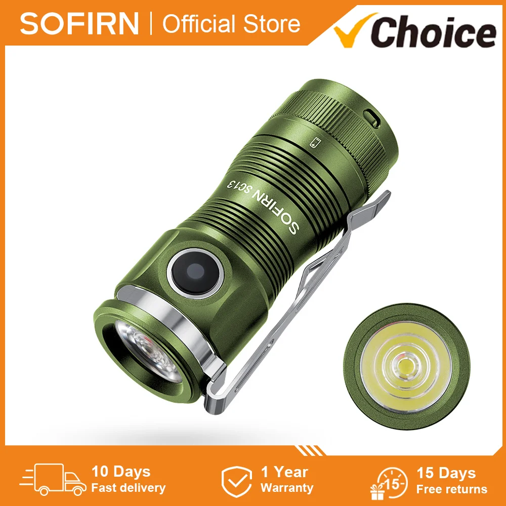 Sofirn SC13 Green SST40 LED 1300lm Tactical 18350 Rechargeable Flashlight 6000K Keychain Emergency Torch Led Light with Magnetic