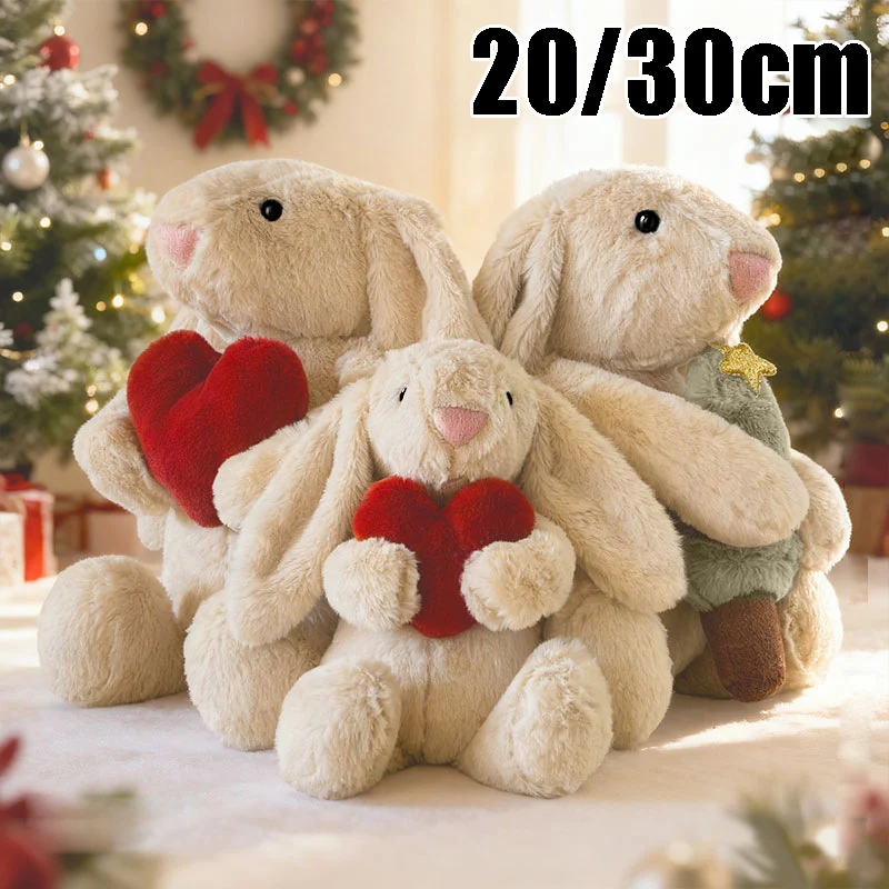 

20/30 см плюшевый кролик с длинными ушками и сердечком, мягкий белый, коричневый, высокое качество, идеально подходит для подарков на день рождения для девочек