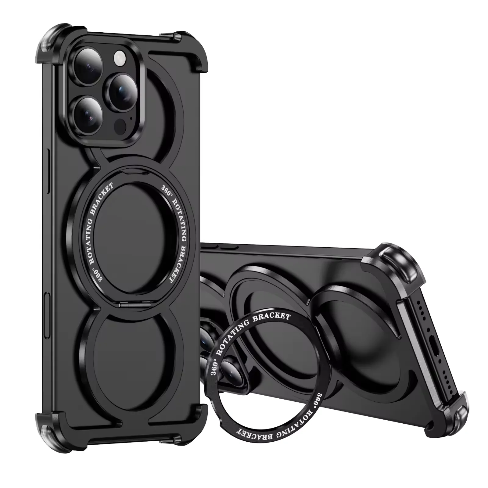 

Металлический каркас Magsafe 360° ° Чехол-держатель для телефона для iPhone 16, 15, 14, 13 Pro Max 16 plus, алюминиевый безрамный прозрачный чехол-бампер из ПК