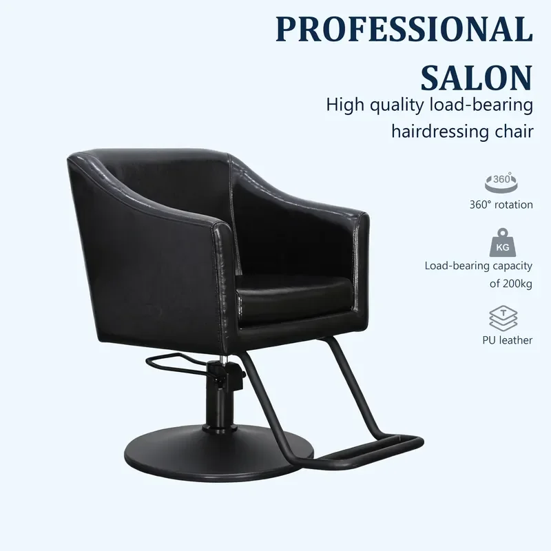 for Minimalist Retro Styling Chair Classic Tub Design PU Leather Matte Black Base Professional Barber Chair 360 Degree for