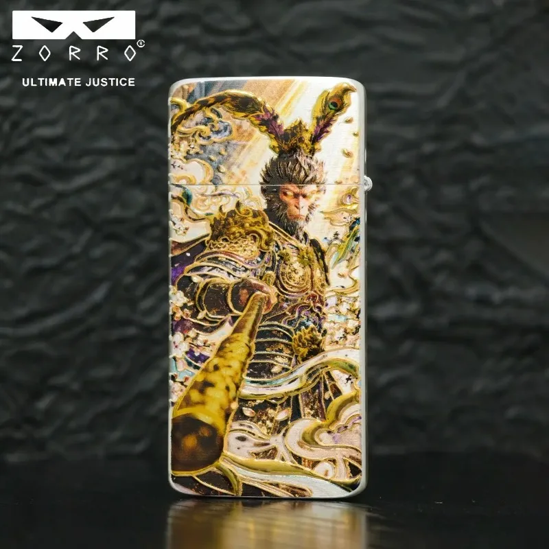 ZORRO ZC5 Second Generation 3D Embossed Gold-Plated Painted Sun Wukong Pure Copper Lighter, Exquisite 3D Double-Sided Design