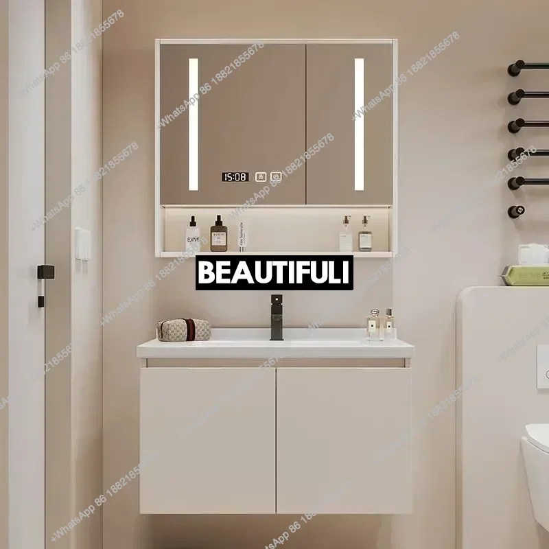 

White Display Bathroom Cabinets Integrated Ceramic Washbasin Wall Mirror Drawer Bathroom Cabinets Toilet Furniture
