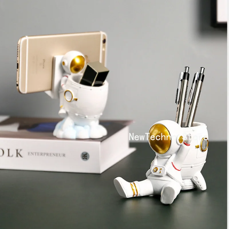 Imagem -05 - Astronauta Pen Holder Caneta Redonda Titular Lápis de Armazenamento Titular Estatueta Spaceman Estátuas Ornamento Maquiagem Brush Organizer Desk Decor