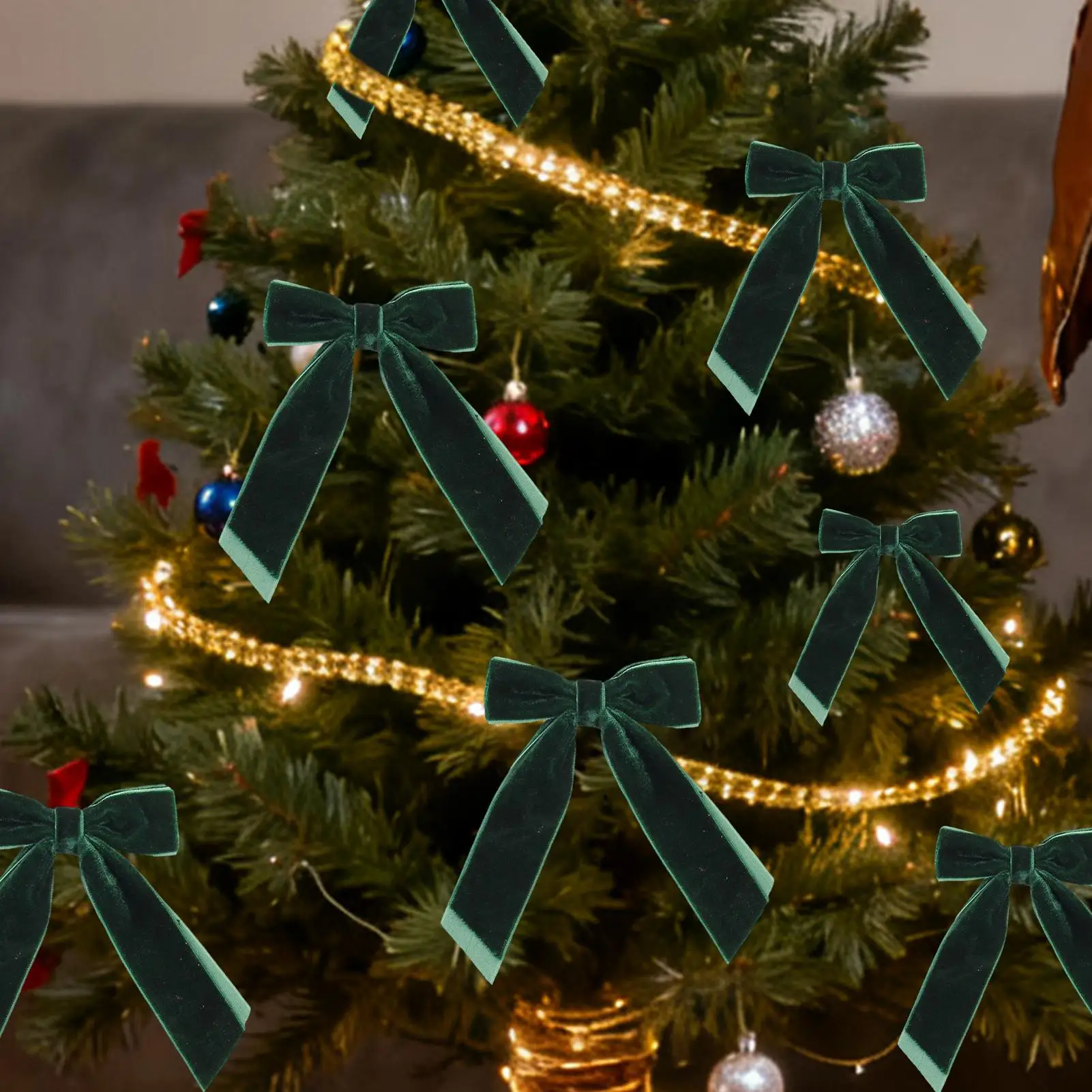 10 piezas de pajaritas de terciopelo burdeos con correas en espiral, lazos de cinta de terciopelo ajustables, adorno festivo, decoración de corona de Navidad