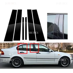 6PCS Gloss Black  Pillar Posts Silver Carbon Fit For BMW E46 4-door sedan1998-2005 Window Decor Door Side Mouliding Trim Cover