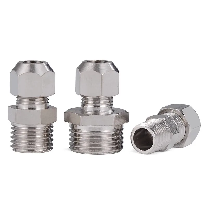 5PCSCopper nickel plated clip fittings, tubing copper tube aluminum tube steel pipe  thread straight connector 6 -02/8/10/12 mm