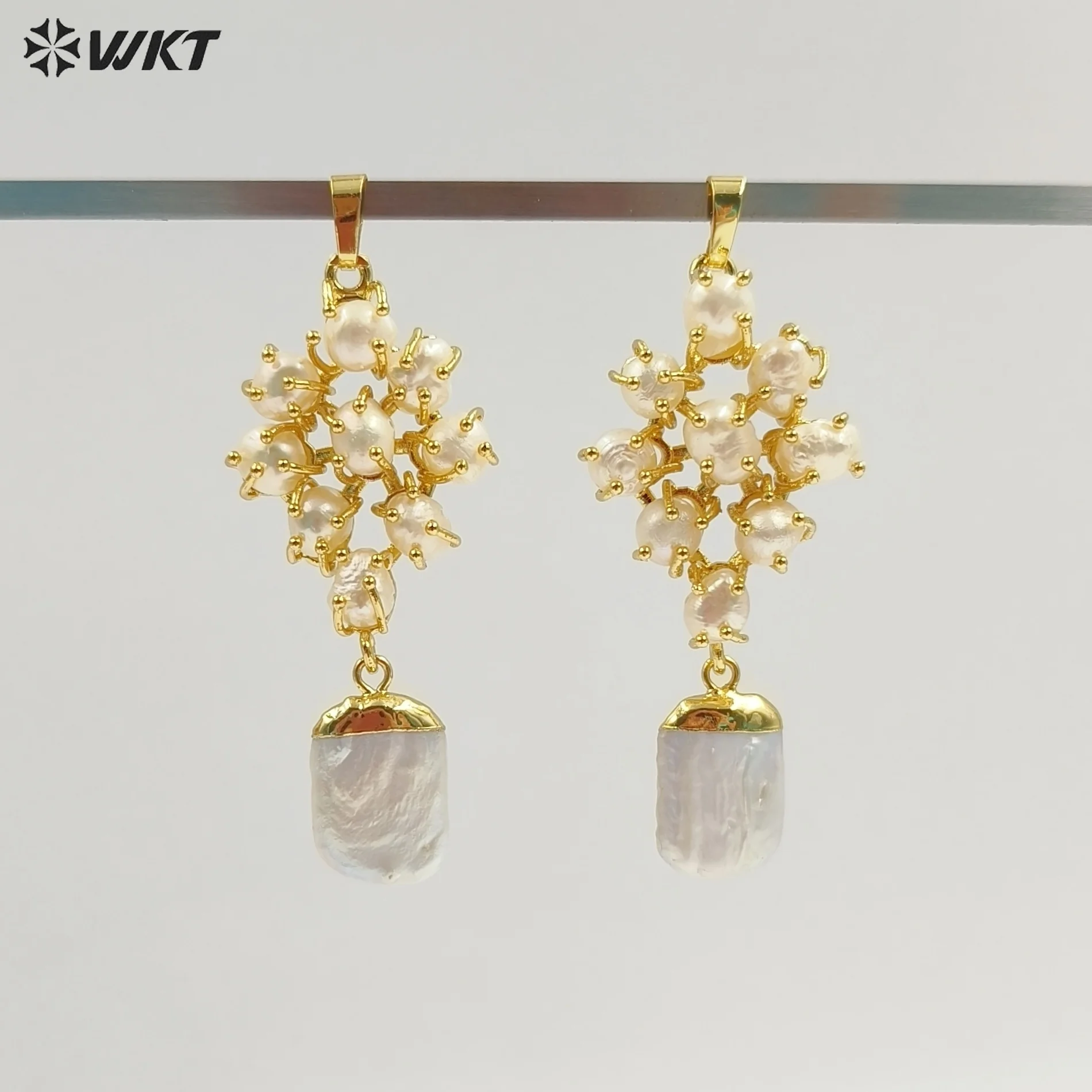 

WT-JP456 Эксклюзивные элегантные подвески с золотым гальваническим покрытием из натурального пресноводного жемчуга для женщин, аксессуары для изготовления подарков