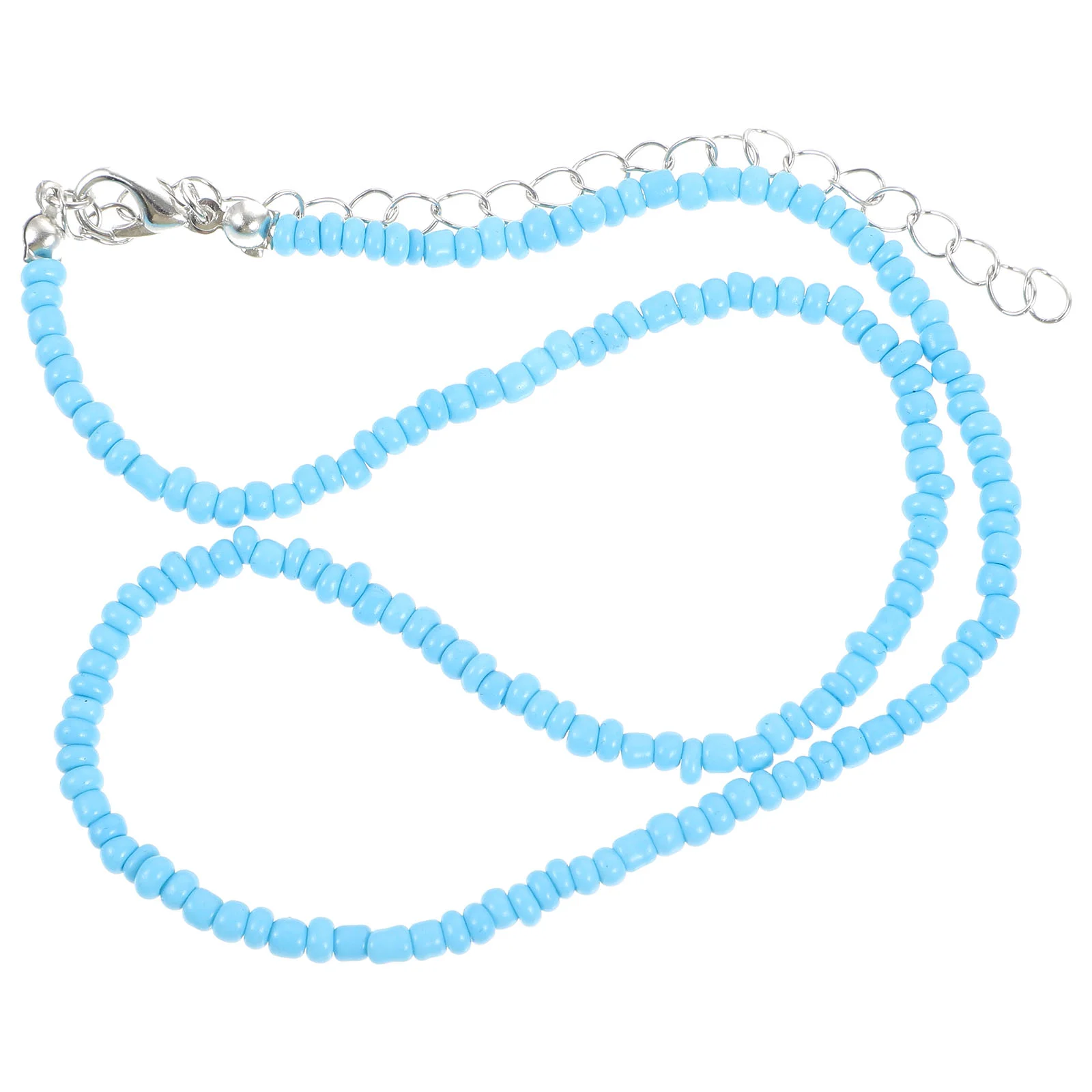 

1Pc Individual Character Beaded Single - Layer Necklace Simple Color Rice Bead Necklace (Blue) woman necklace