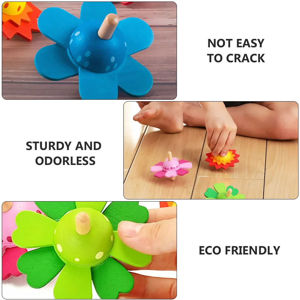 4 PCS Small Wooden Spinning Top Toy Child Lovely Interesting Funny Rotating Toys Manual Color Toddler