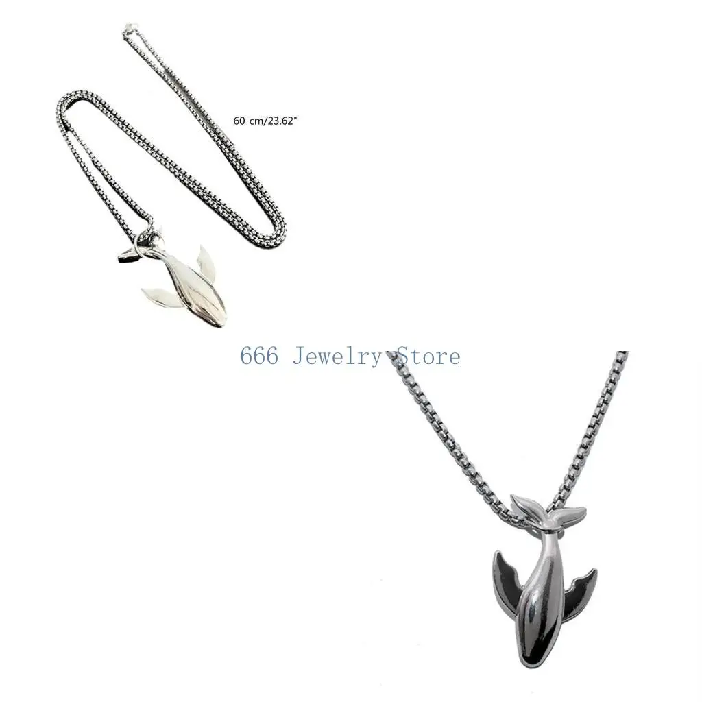 F2TD Contemporary Necklace Stainless Steel Whale Pendant Necklace Unique Neck Jewelry