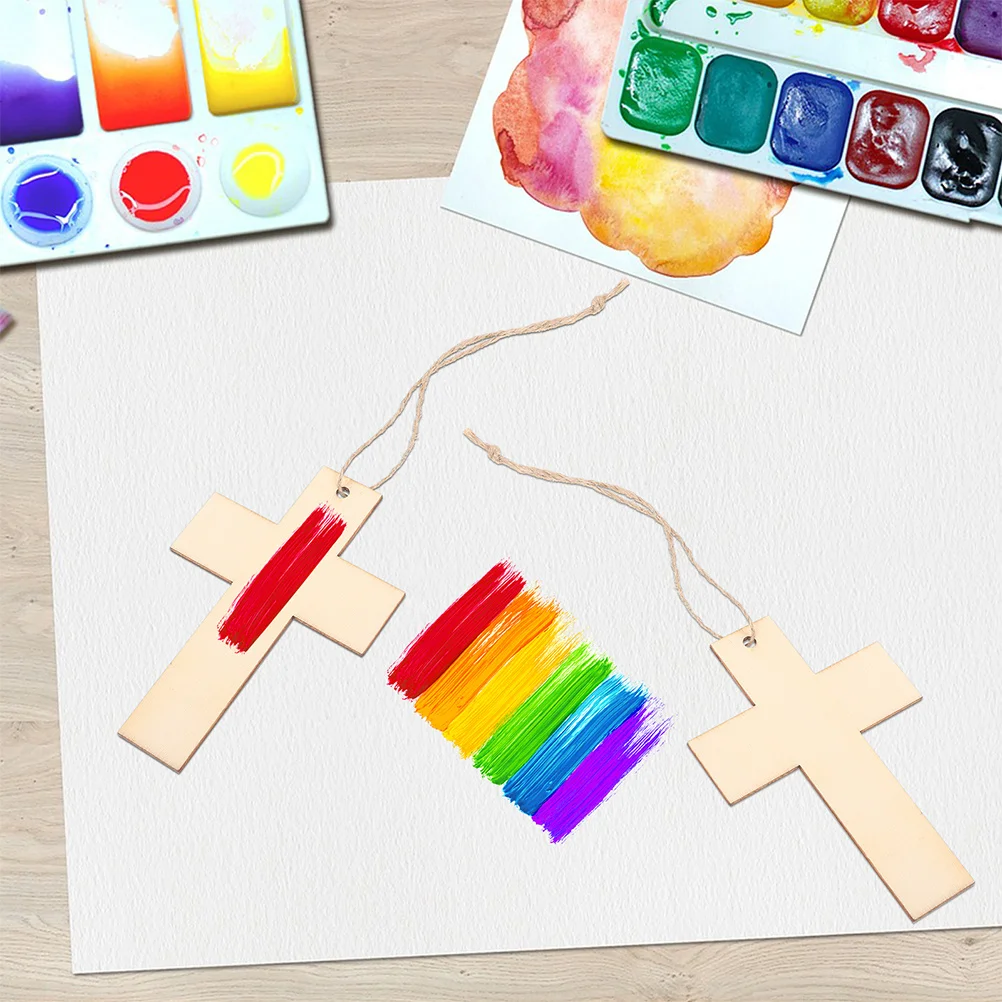 

20pcs Wooden Cross Pieces Holes Ropes Unfinished Craft Supplies Diy Wood Cutouts For Wedding Birthday Church Home Decorations