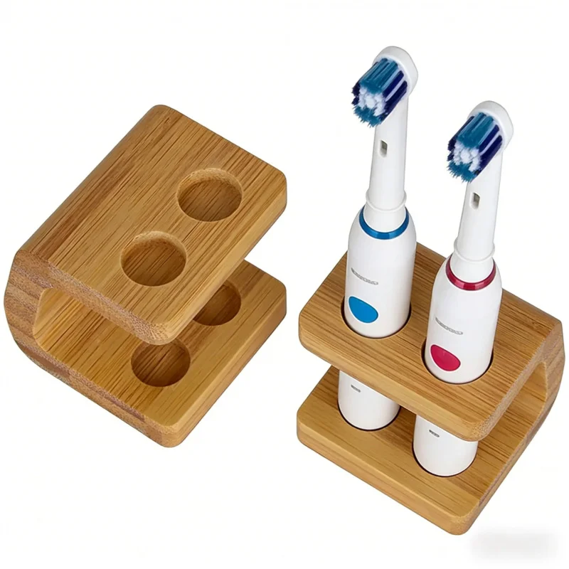 

1pc Bamboo Toothbrush Holder with 2/3/4 Holes Electric Toothbrush Head Storage Box Multi-Compartment Bathroom Organizer
