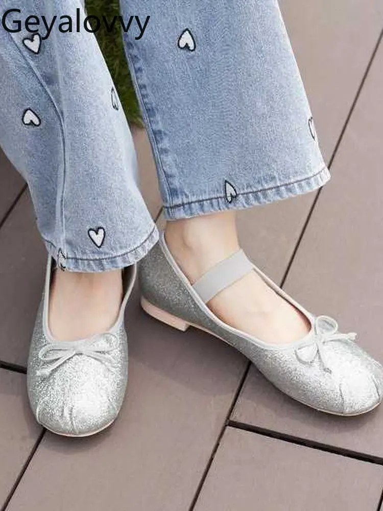 

French Retro Bow Round Toe Satin Dance Flats Shoes Japanese Sweet Style Versatile Solid Color Mary Janes Shoes for Girls