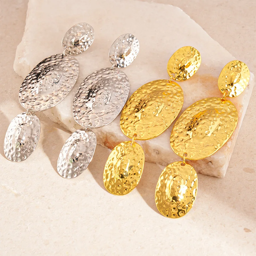 Oval pleated fringed earrings medieval vintage exaggerated stud earrings simple high-end earrings women