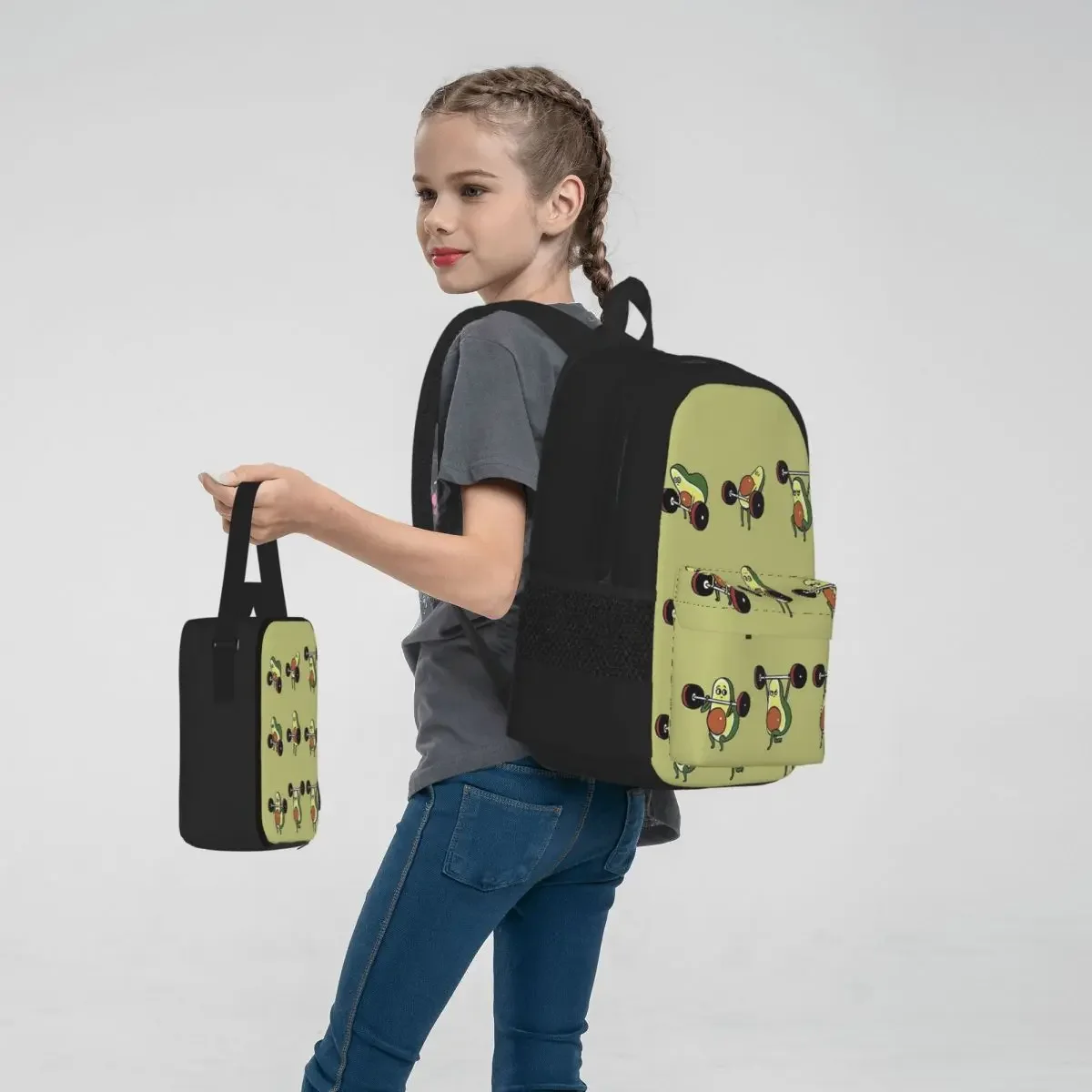 LIFTING-Sacs à dos en forme d'avocat pour garçons et filles, cartable d'école pour enfants, sac à dos de dessin animé pour enfants, sac à lunch, sac à stylos, ensemble de trois pièces