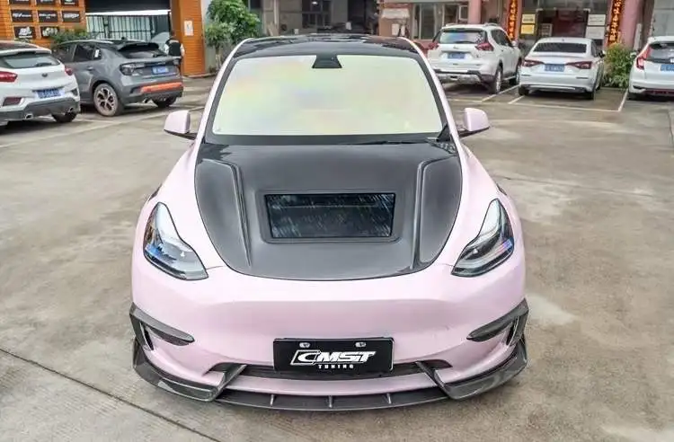 YICKU Upgrade Facelift CMST Style Body Kit For  Model Y Body Kit Front lip Rear Diffuser Hood Spoiler Dry Carbon Fiber