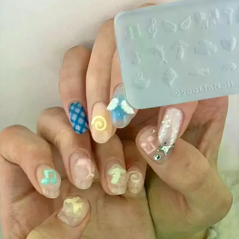 Dolphin Musical Note Silicone Nail Mold Cartoon Puppy Bowknot Nails Templates Manicure Design Tools DIY Nail Art Decoration Y2k
