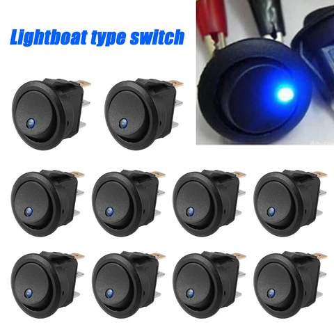 10pcs Car Control Switch Round Rocker Dot Boat Illuminated Blue LED…