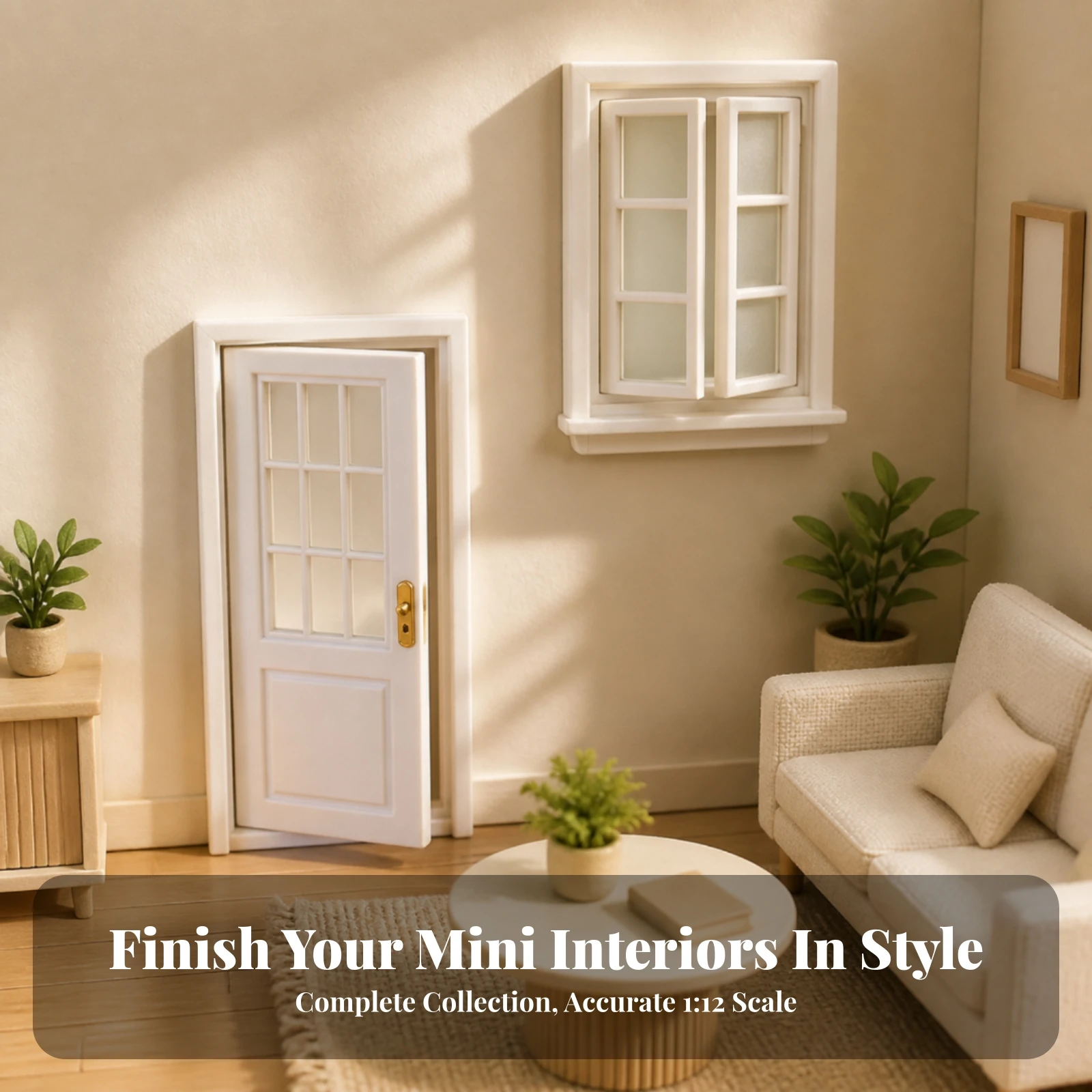 Dollhouse Window with Sill and Opening Panels Lightweight Dollhouse Door with Matching Window for Diorama Creators