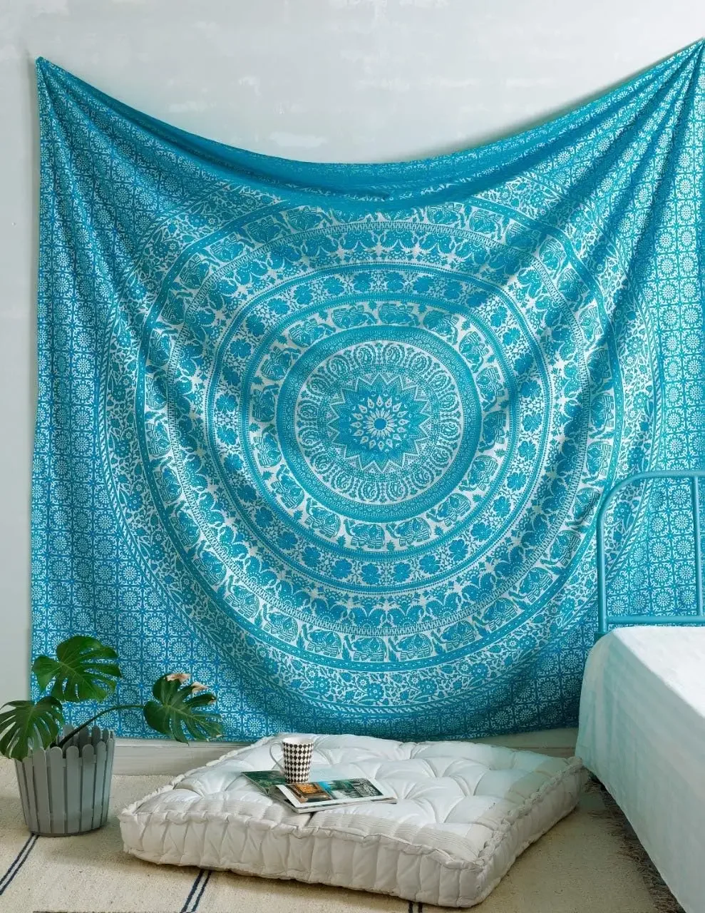 Cotton Mandala Tapestry Wall Hanging for Bedroom, 54x82 Inches Black and White Hippie Bohemian Decor