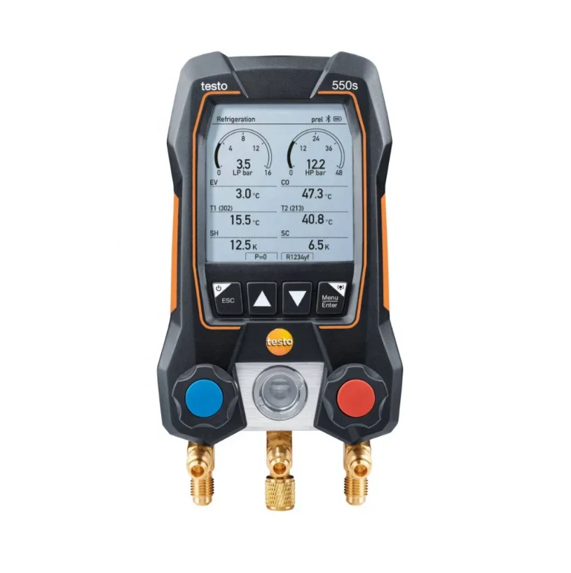 

New T e s t o 550s also have 557s Smart Kit 2 Valves Digital Manifold Gauge With Wireless Clamp Temperature Probes