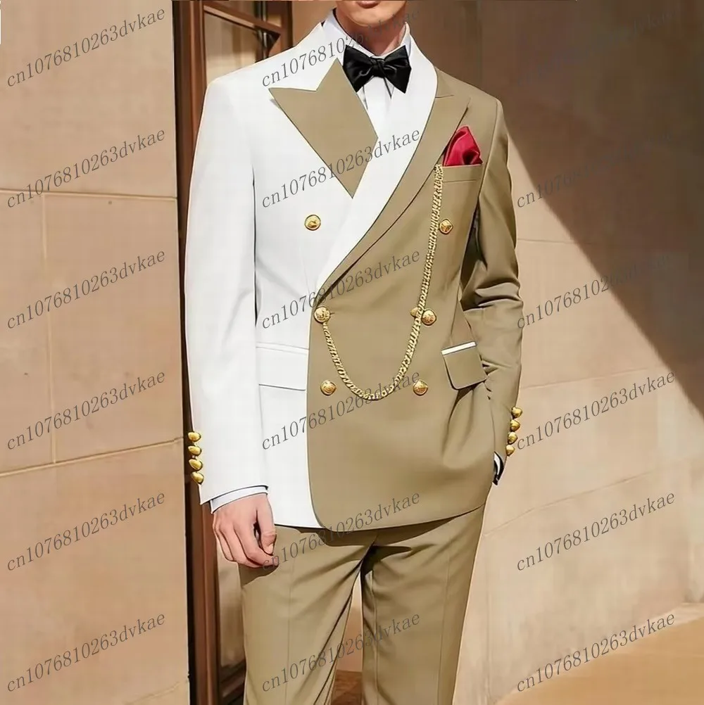 

New White And Beige Men Suit Wedding Party Formal Occasion Groom Groomsman Prom Business Male Tuxedos 2 Piece Set Jacket Pants