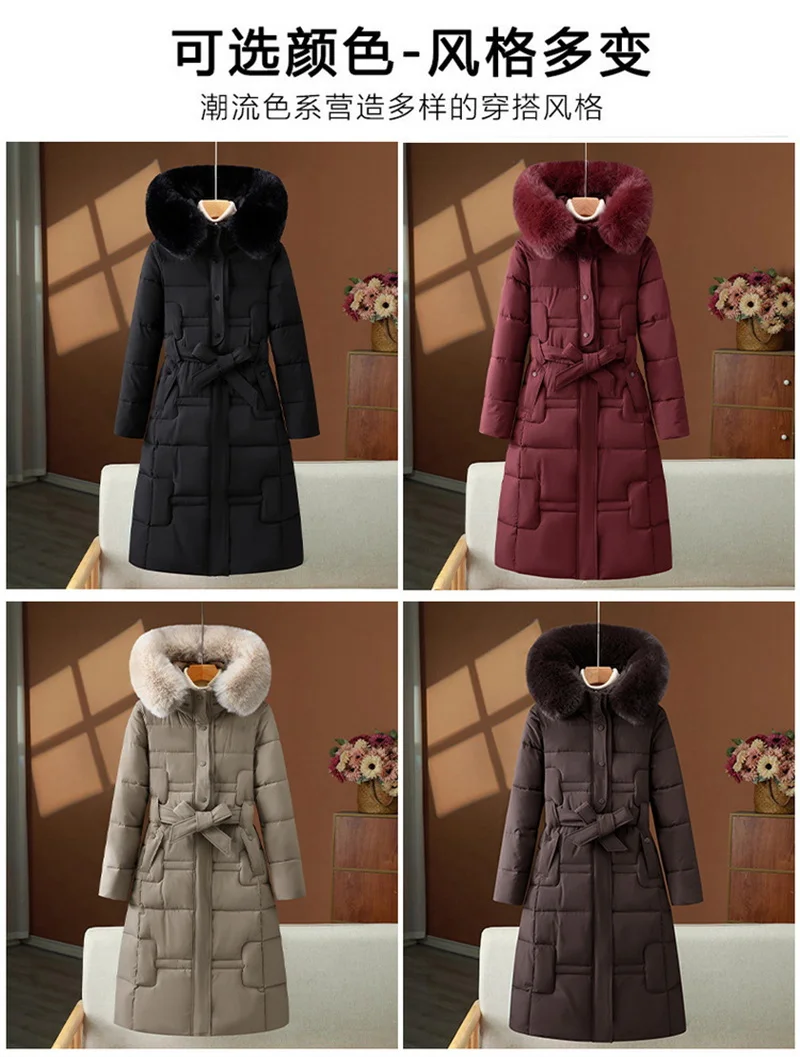 

Winter Down Jacket Women Parkas Fashion Warm Cotton Padded Coat Long Hooded Fur Collar Overwear Top Quality