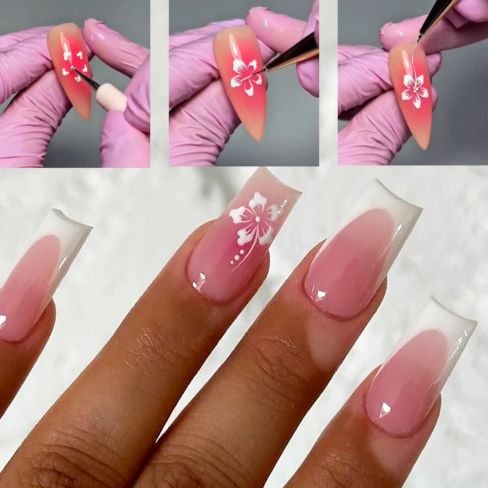 

5pcs Hibiscus Flowers Dotting&Thread Drawing Nail Art Brushes 2in1 Professional Double-end UV Gel Painting Pen Kit DIY Draw Tool