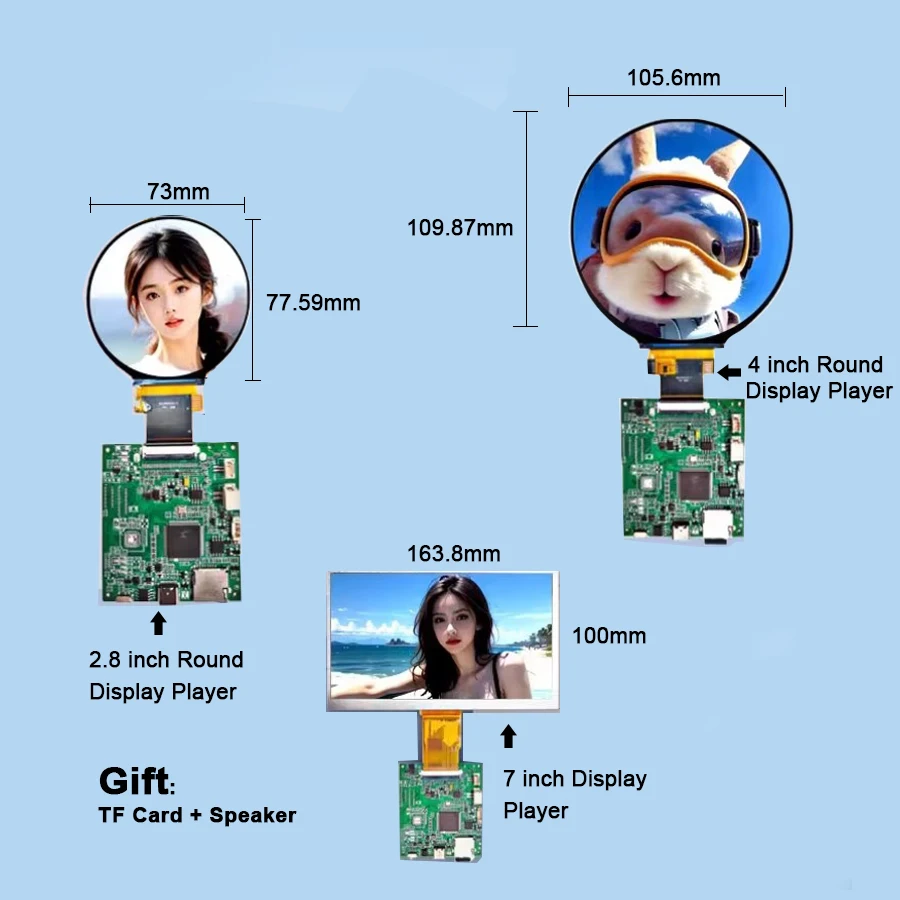 2.8inch 3.4inch 5inch 4inch Round LCD Display add Player Board Round-screen Player Video