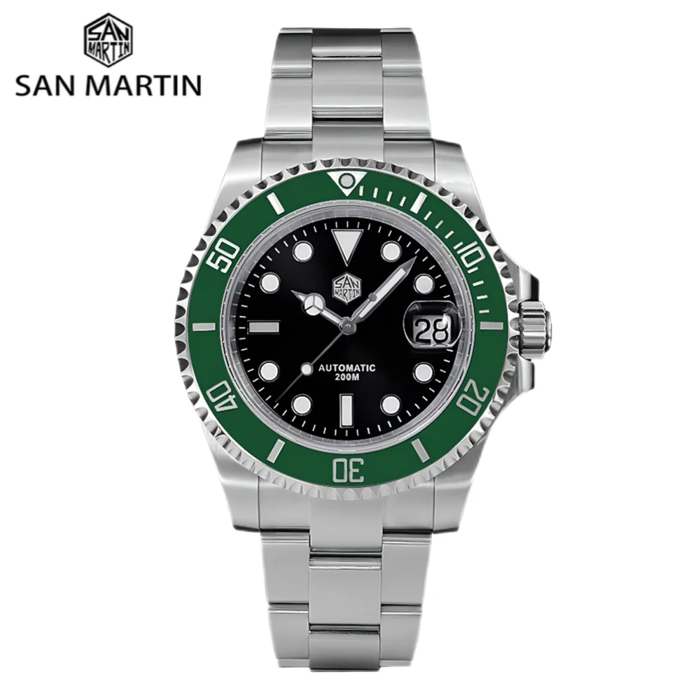 San Martin Mechanical Watches Men Watch Luxury Water Ghost Dive Automatic Sapphire Date Cyclops 20Bar BGW-9 Lume Relojes SN0019