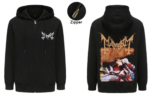 Mayhem Rock Band Hoodie Sweatshirts Zipper Outerwear Heavy Metal Coat Hooded Streetwear Zip-up Hoody Tops