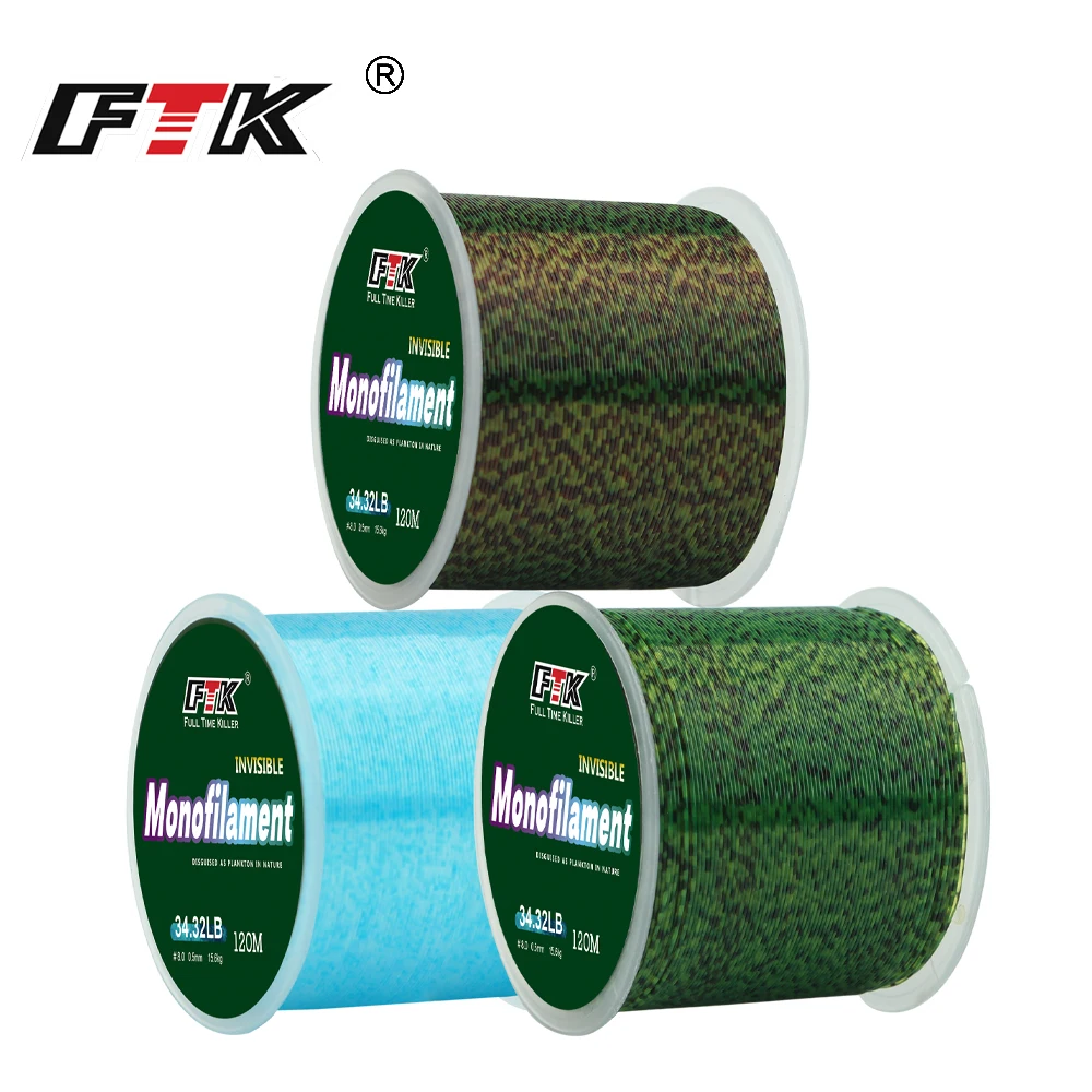 FTK 120m Super silny niewidocznej żyłki karpiowej 0.20mm-0.50mm 4,13 funta-34,32 funta, zatapiana żyłka monofilamentowa
