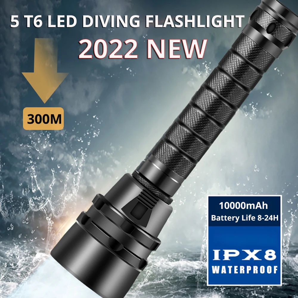 1000000LM New Profession Diving Flashlight L2 IPX8 Underwater Scuba Diving Lanterna 300 Meter Dive Lamp by 18650 With Hand Rope