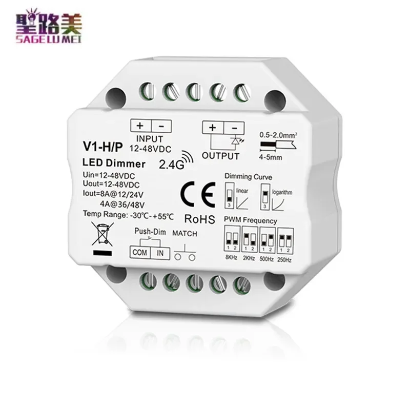 Step-less/Push Dim Controller V1-H V1-H/P Single Color LED Dimmer DC12-48V R1 1Zone Dimming RF Remote Control For LED strip Lamp