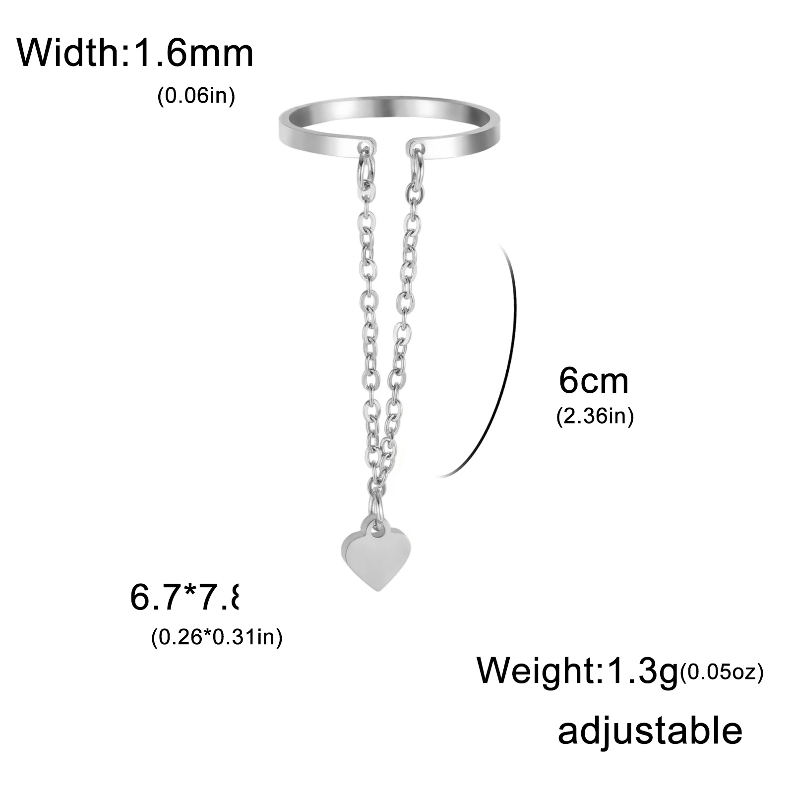 Couple's Open Ring with Heart Zircon Charm