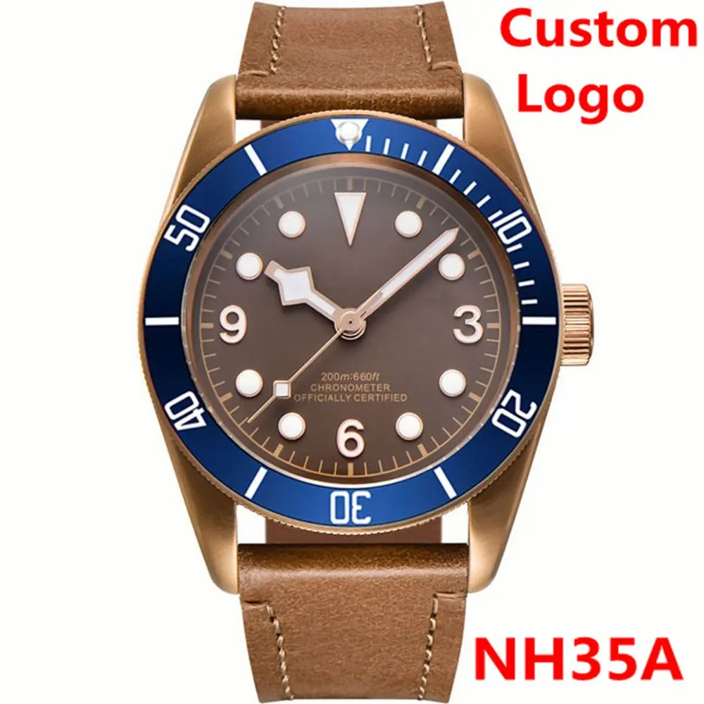 Custom Logo Luxury NH35A Automatic Watch Men PVD Coffee Case 10Bars waterproof Sapphire Glass reloj Luminous Mens Wrist Watch