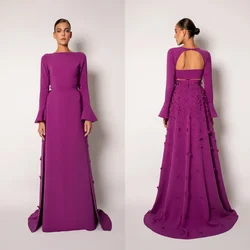 Customized Elegant Long Sleeves Evening Dresses 2026 Open Back with Flowers A-line Floor-Length Party Dresses for Special Ocn