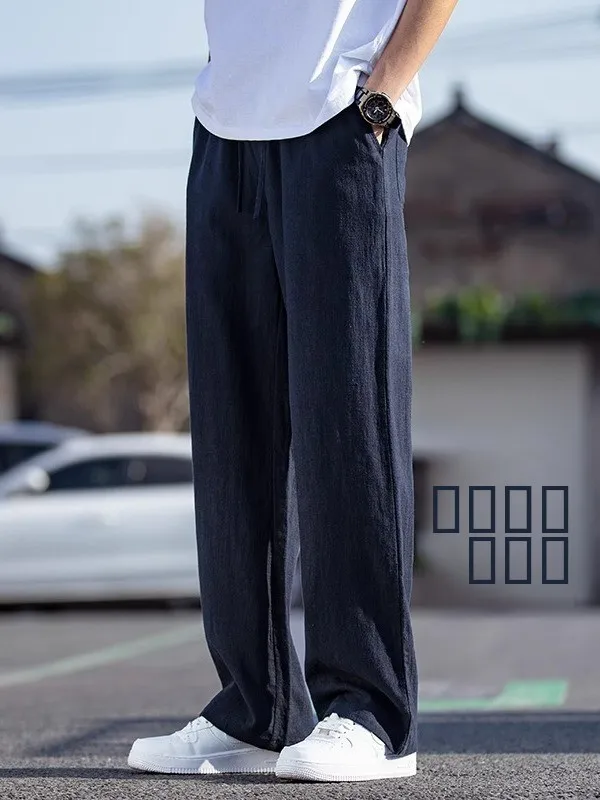 

Summer Thin Cotton Linen Pants Men's Casual Long Trousers Chinese Sle Set Faionable Youthful Straight Leg Pants