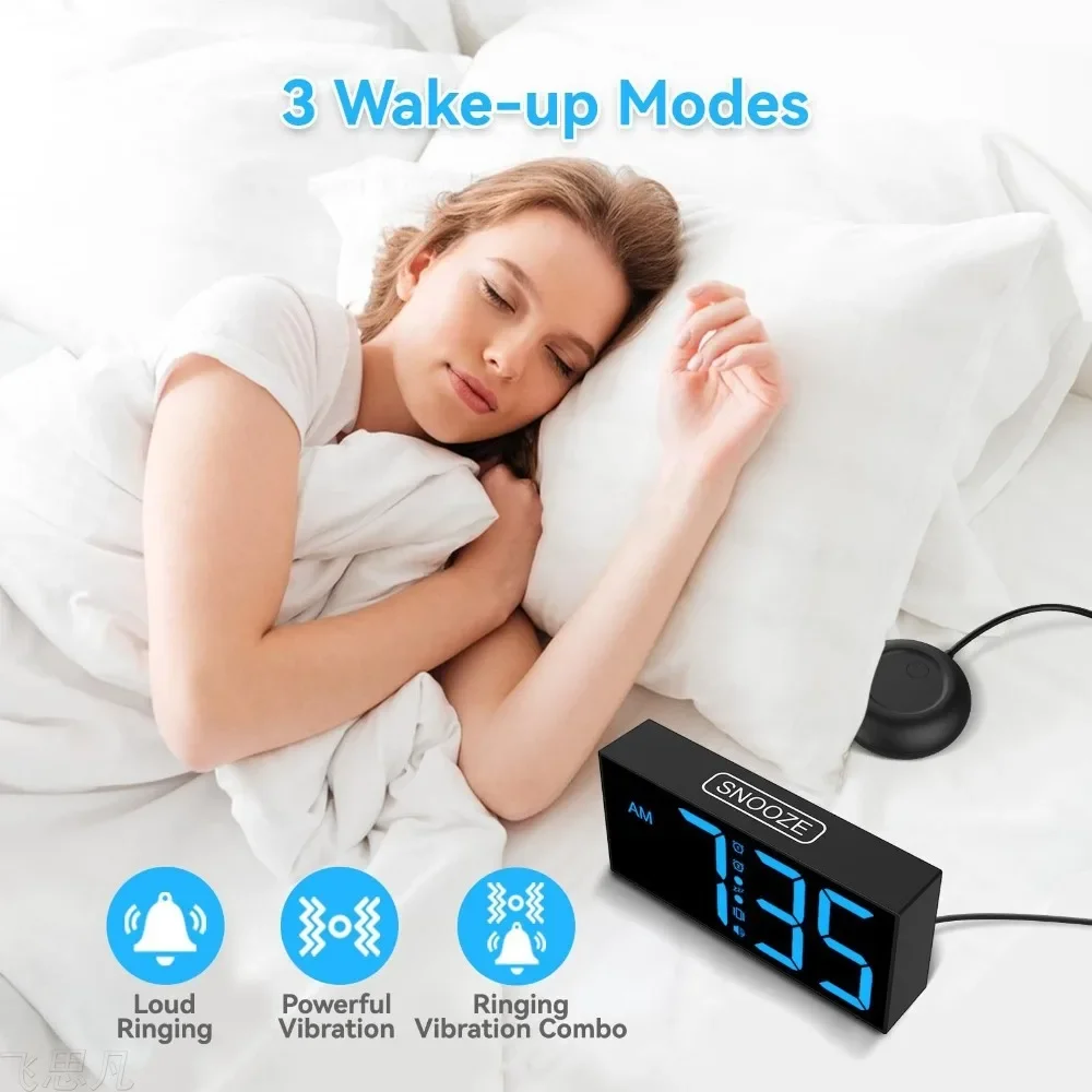 Large Display LED Clock Vibrating Alarm Clock Loud Alarm Clock with Bed Shaker for Heavy Sleepers Hearing Impaired