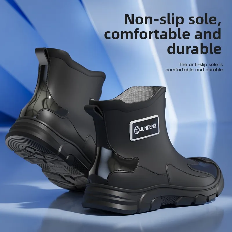 أحذية مطر رجالية عصرية للصيف، أحذية سيليكون مضادة للانزلاق ذات قاعدة مسطحة مقاومة للماء للمطبخ #1