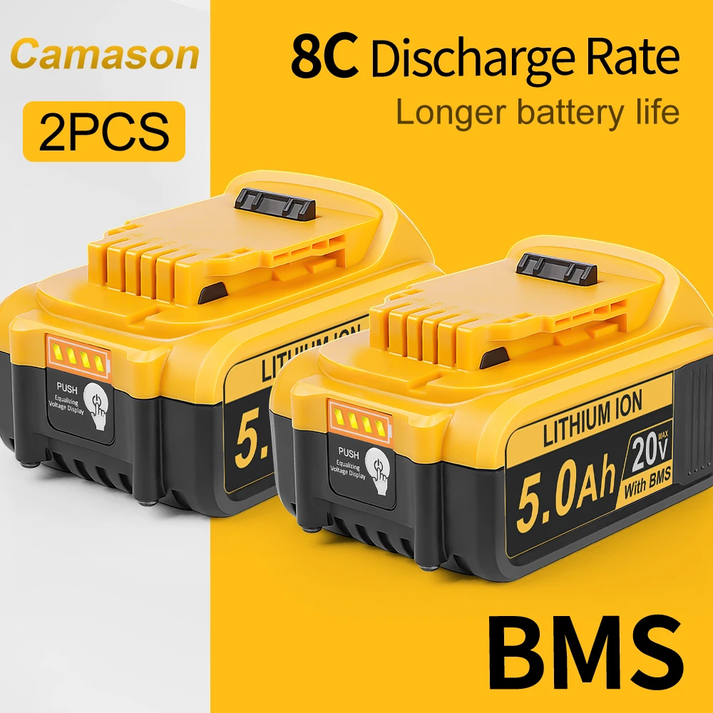 Camason 5Ah Battery for Dewalt 18V 20V power Tools rechargeable electric tool Accessories Lithium batteries Replace DCB200 184