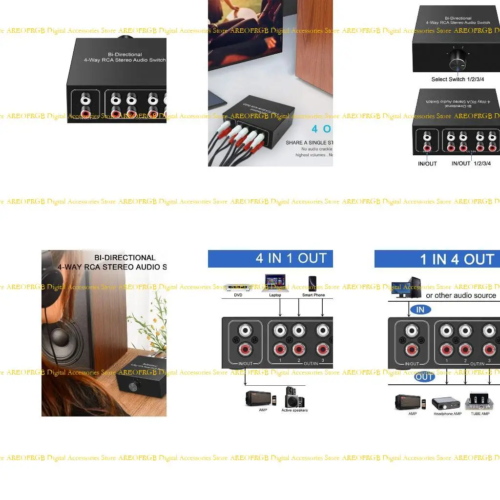 

E21E Strong Anti-interference L/R Sound Channel Switcher Splitter RCA Stereo Switch Selector Ports Metal for Case