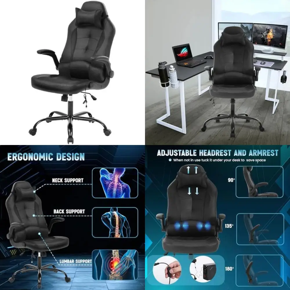 

Ergonomic PU Leather Gaming and Office Chair with Lumbar Support, Massage, Adjustable Headrest, Swivel