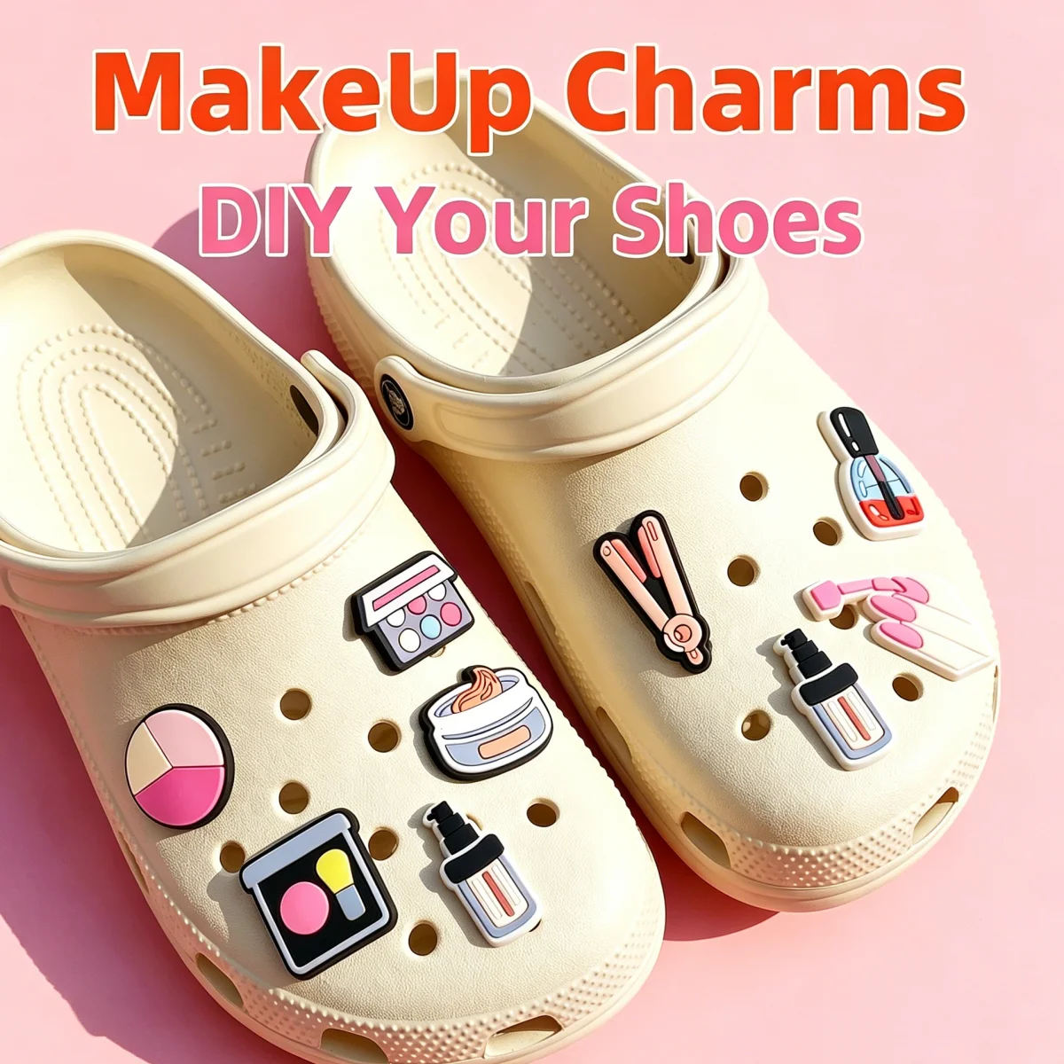 1-8pcs Beauty and Make-up series Shoe Charms Powder Nail Polish Hair Straightener DIY Sandal Accessories for Girls Decorations - zdjęcie 1
