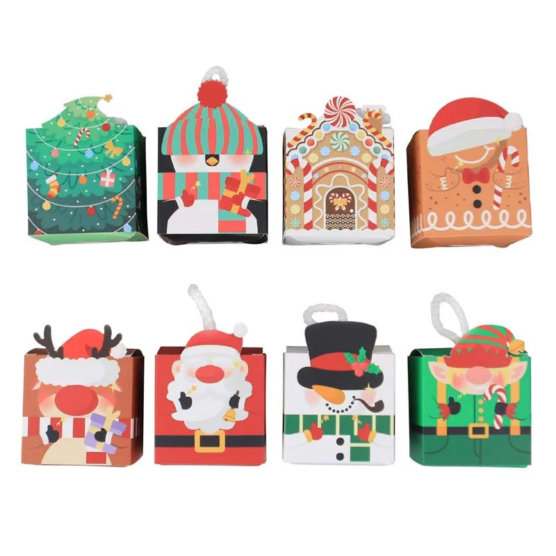 10 Stuks Kerst Snoepdoos Cartoon Patroon Vrolijk Kerstfeest Geschenkverpakking Chocolade Doos Navidad 2024 Nieuwjaarsfeest Kids Cadeaus