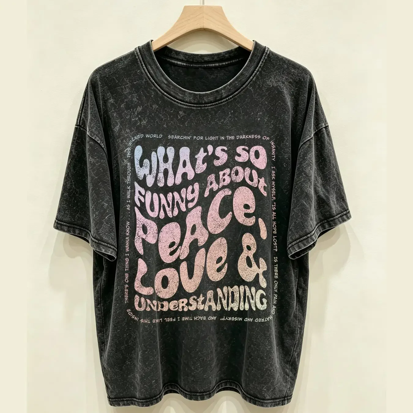 washed T Shirt New Peace Love and Understanding 2 Men's S 2XL vintage Washed Casual streetwear homme Stylish designer clothes