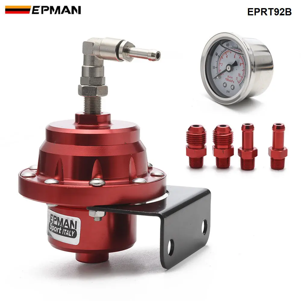 Epman Sport Universal Adjustable Fuel Pressure Regulator Oil Gauge AN6 1/8NPT Fitting EPRT92B